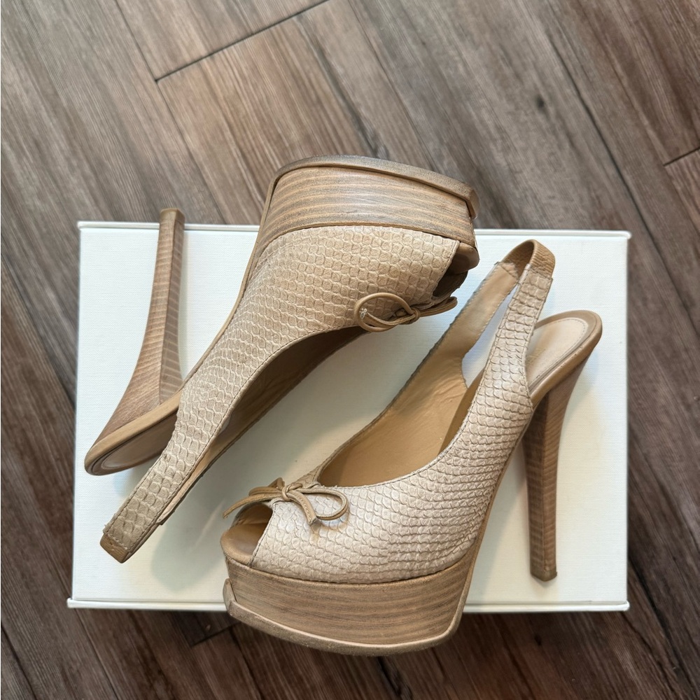 Fendi Nude Textured Peep-Toe Slingback Platform Heels